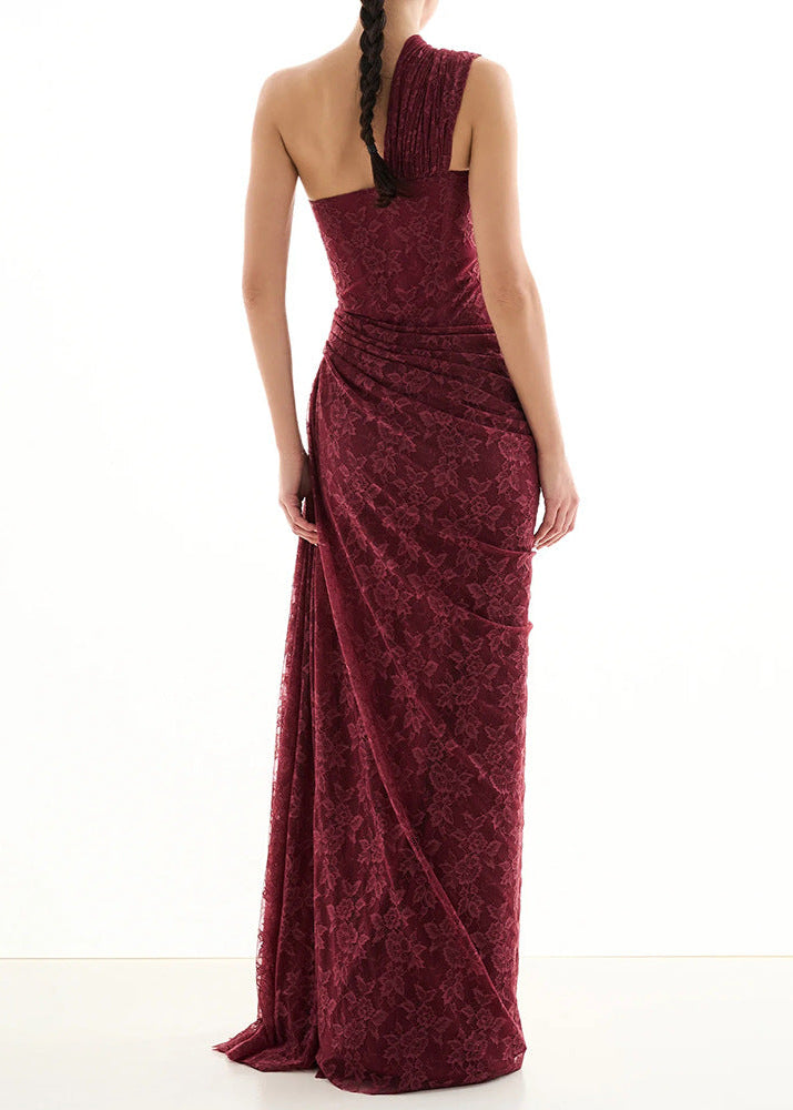Farohildis One Shoulder Corset Lace Maxi Dress