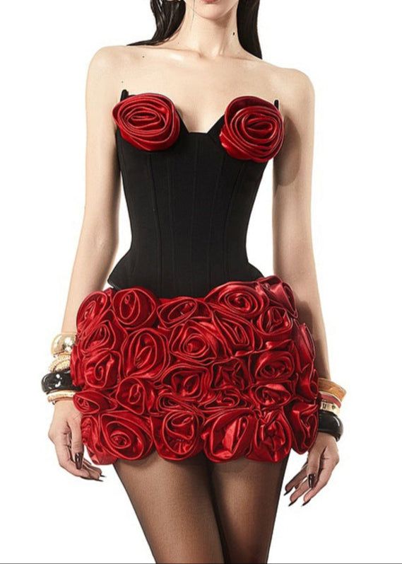 Anatoliy Strapless Corset Flower Skirt Set