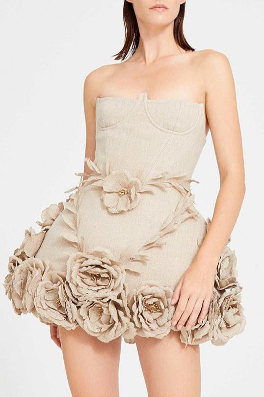 Snorri Corset Flower Off Shoulder Mini Dress