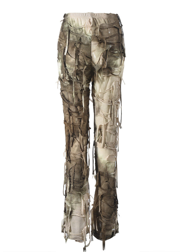 Cecily Tie Dye Fringe Pants Set In Apricot