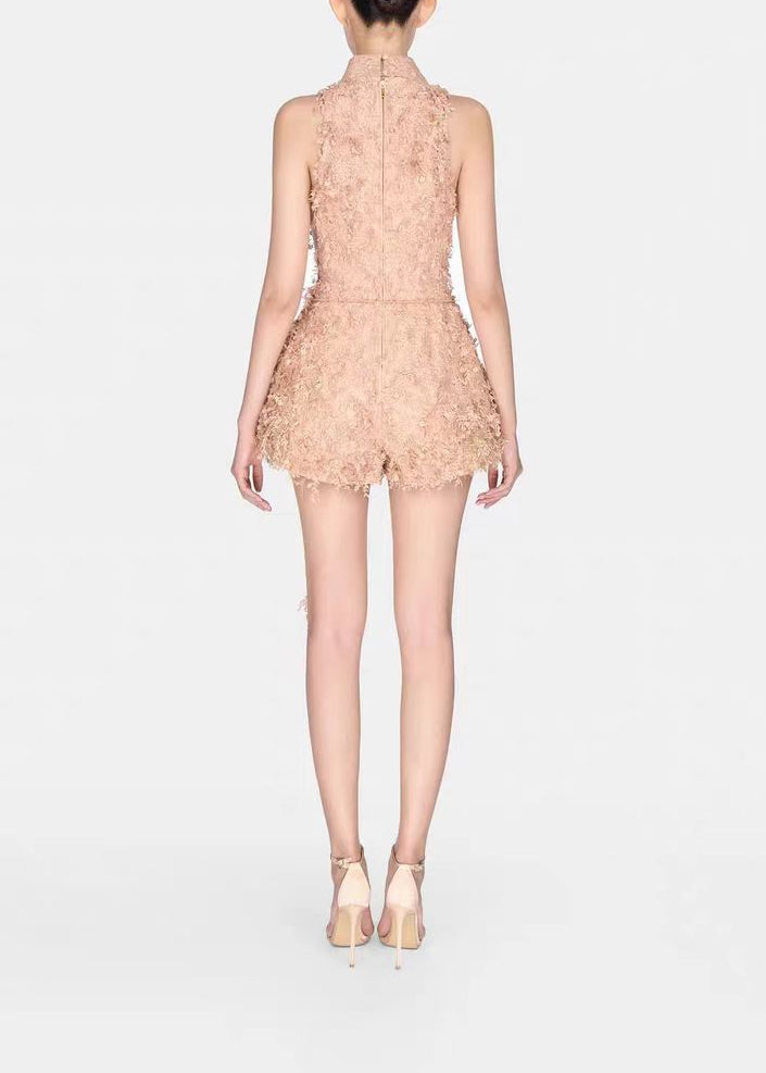 Chastity Halter Neck Lace Fringe Playsuit
