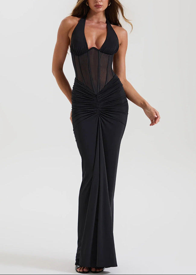 Fakhriyya Halter Neck Corset Maxi Dress In Black