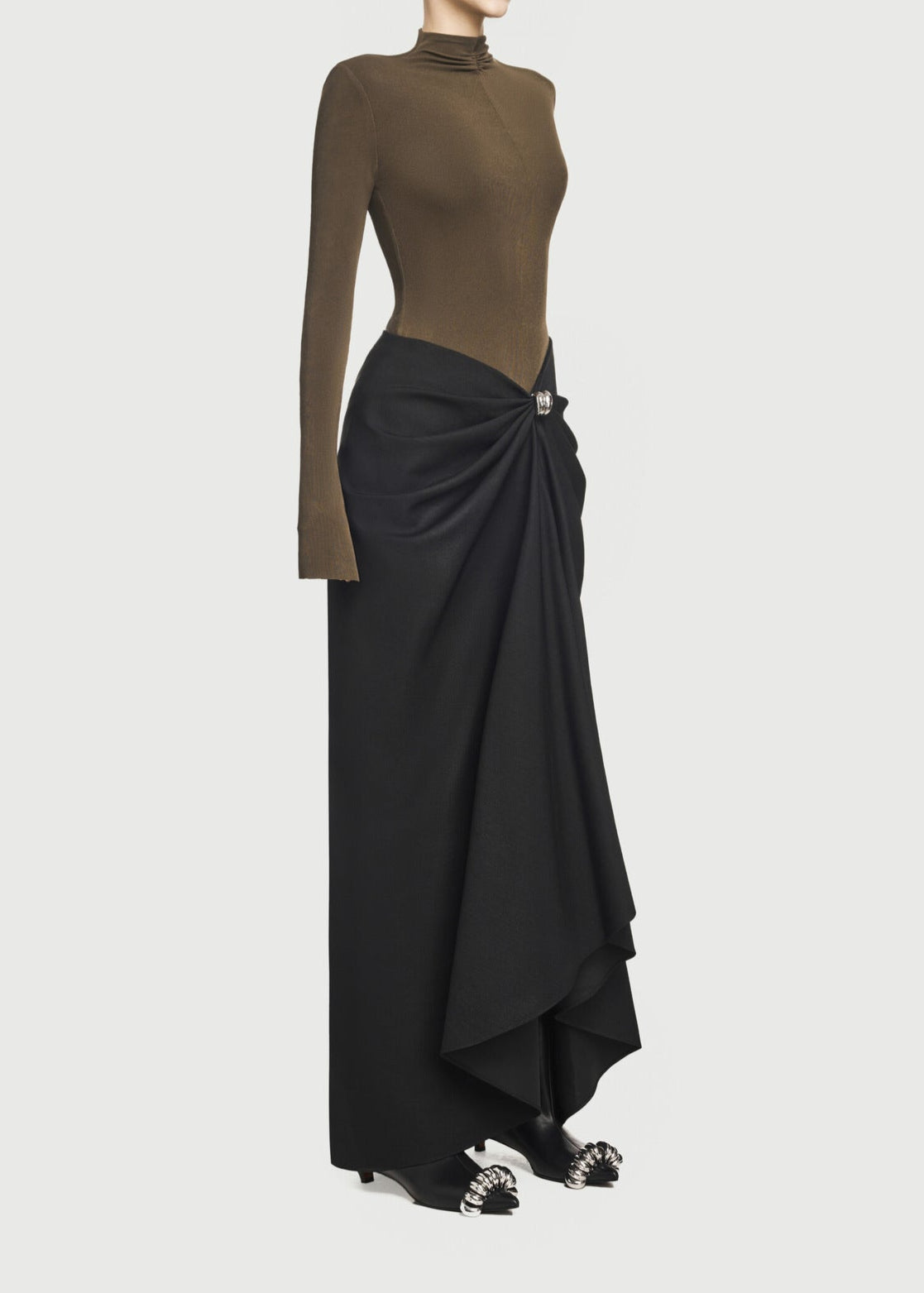 Ariane Bodycon Deconstruct Ruch Maxi Dress In Brown