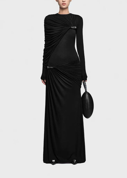 Driscoll Asymmetric Ruch Maxi Dress In Black