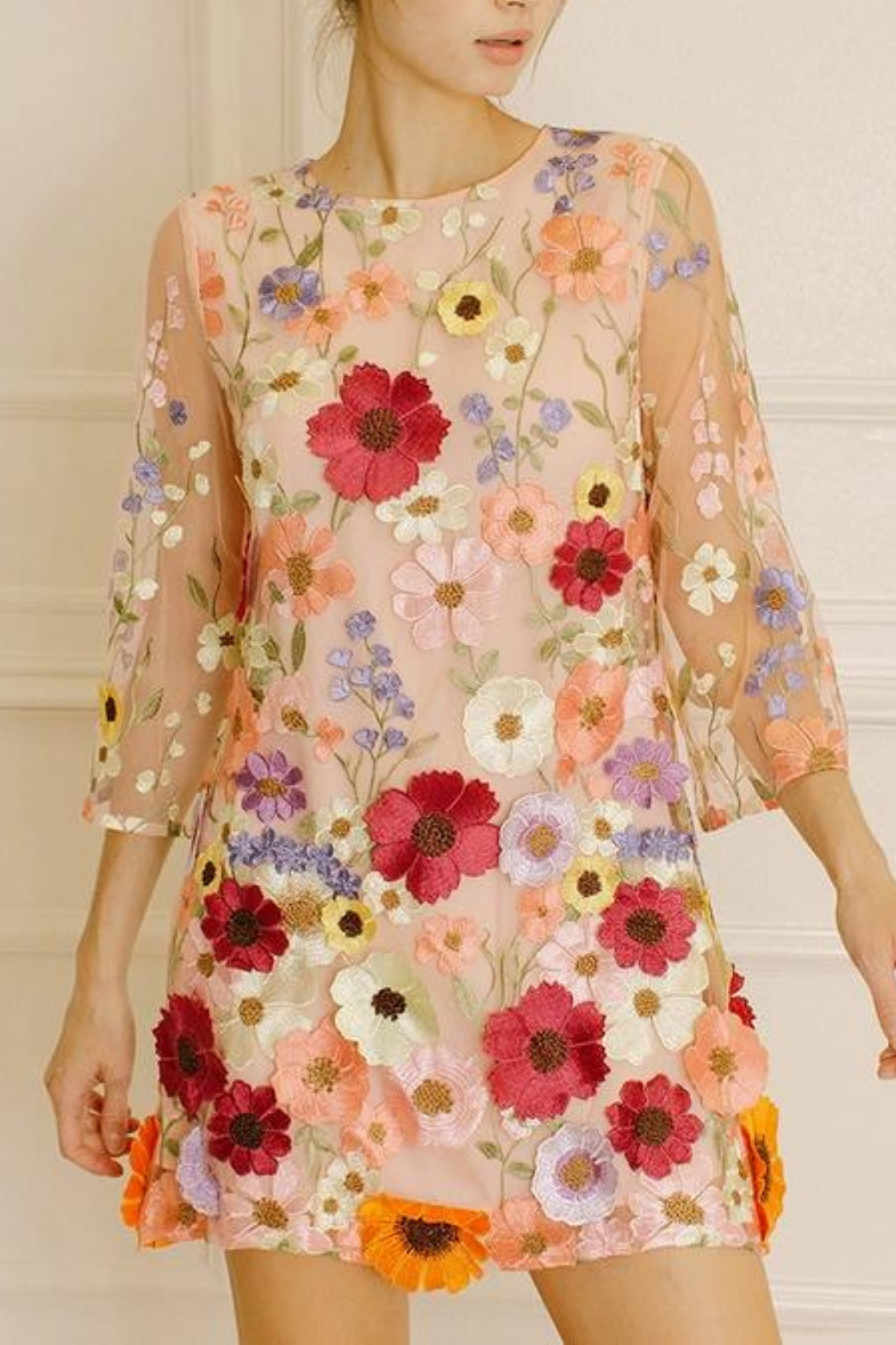 Gazelle Long Sleeve Flower Mini Dress