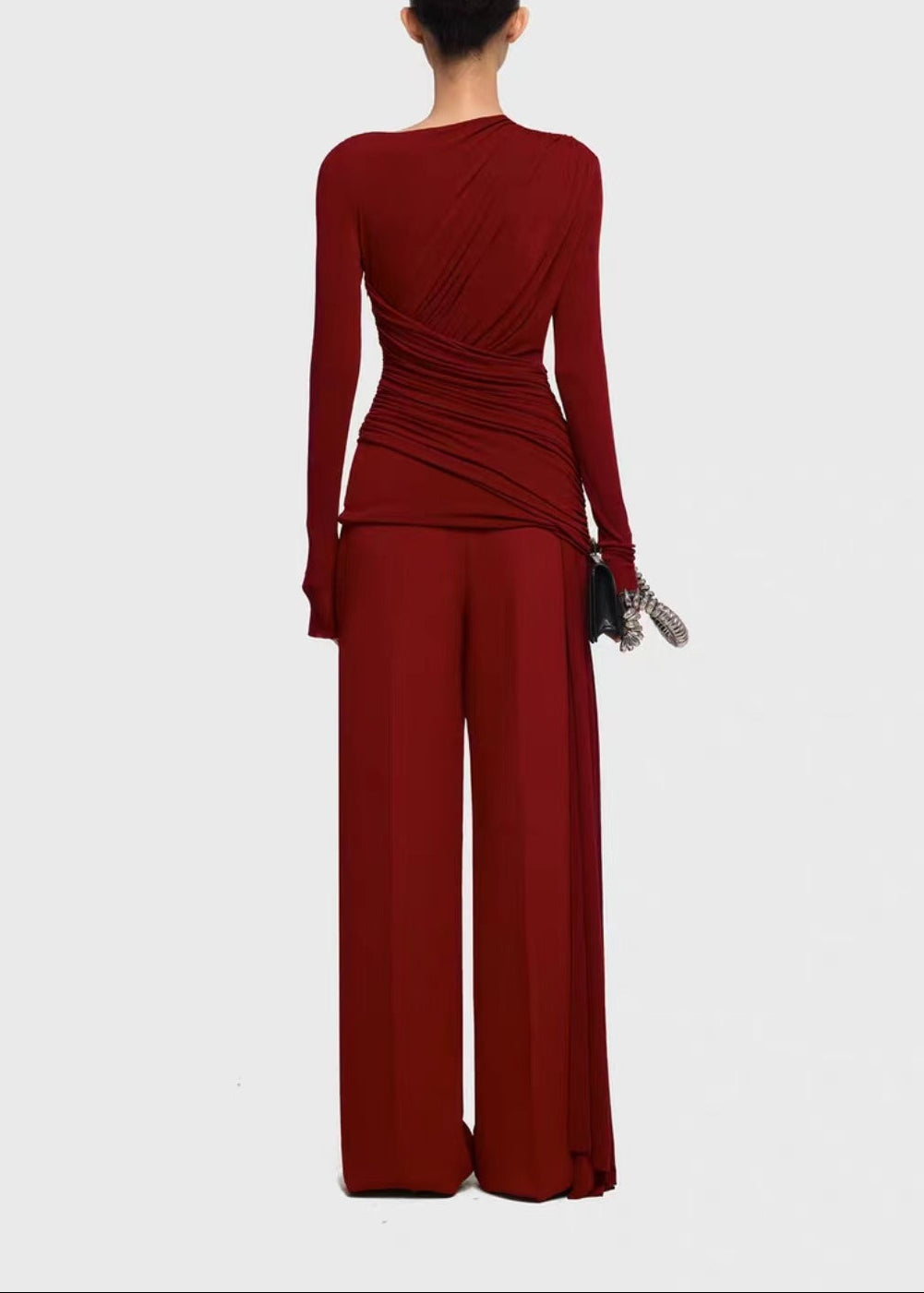 Desmond Ruch Asymmetric Fringe Pants Set In Red