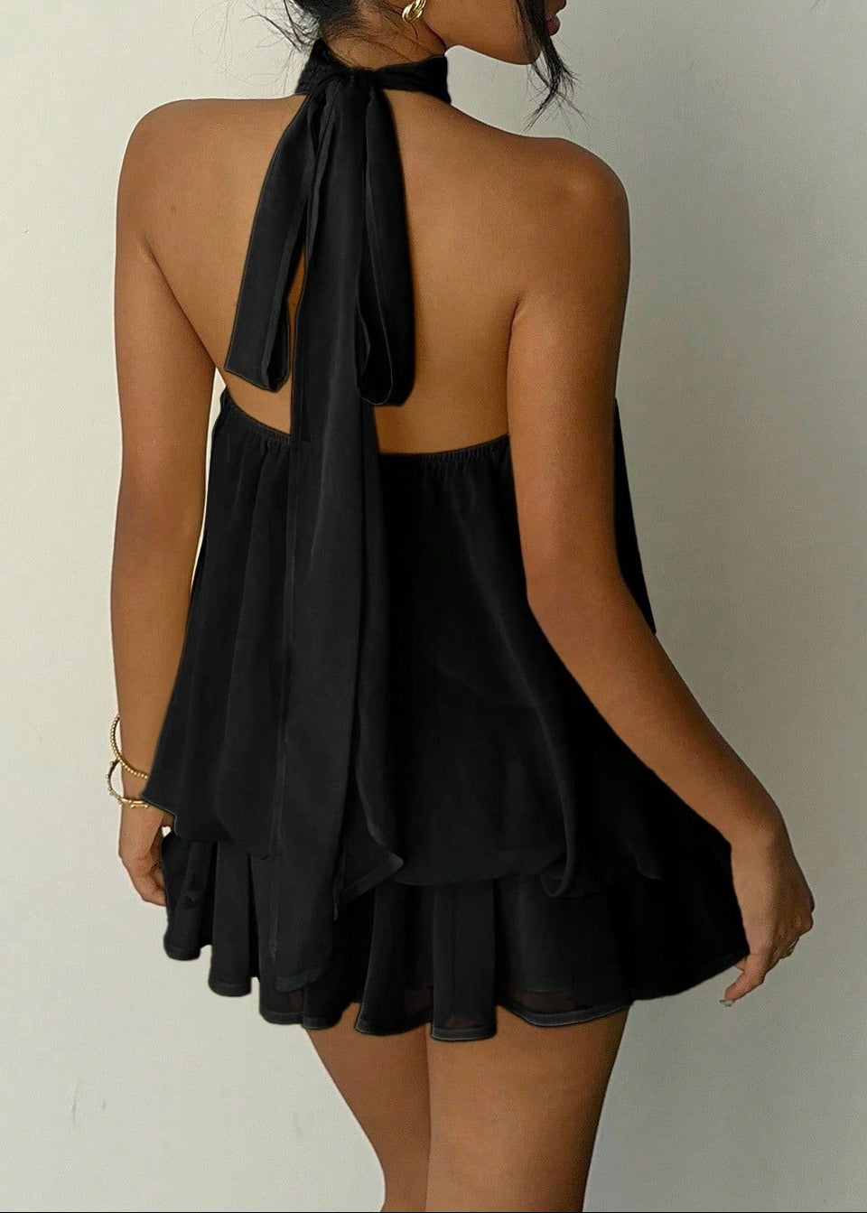Branden Backless Halter Neck Mini Dress In Black