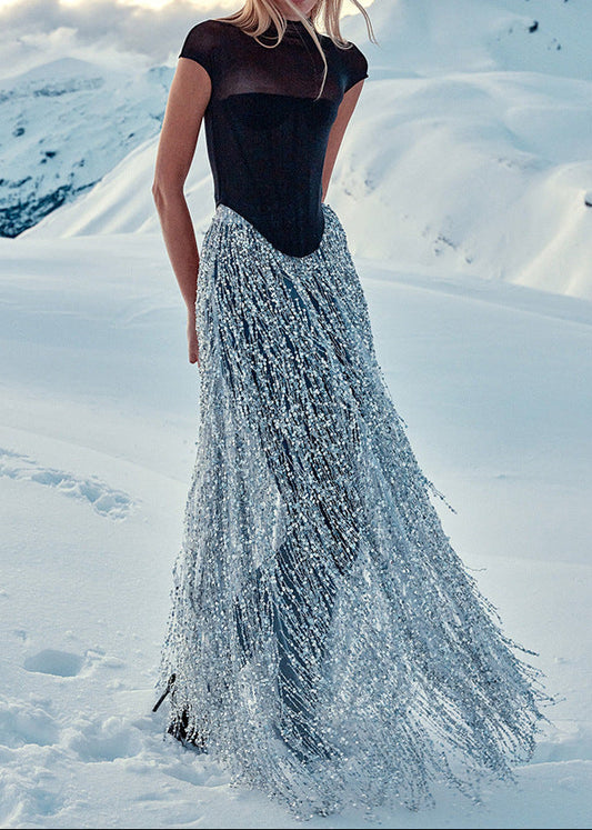 Bedwyr Fringe Sequin Mesh Skirt Set