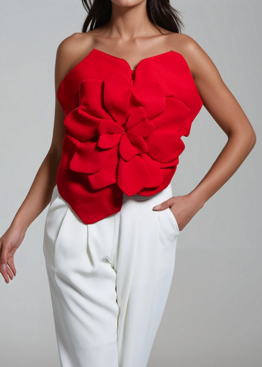 Fitzgerald Flower Off Shoulder Top In Red