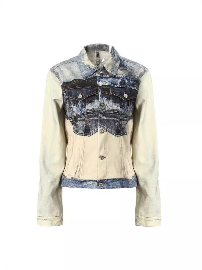 Jacquelyn Illusion Print Short Denim Jacket