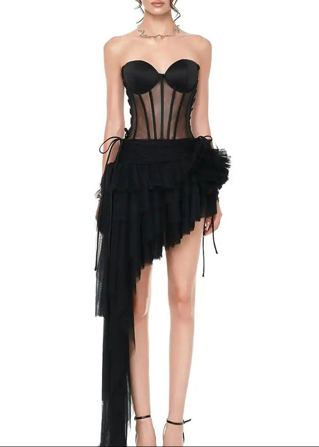 Dany Corset Mesh Asymmetric Mini Dress