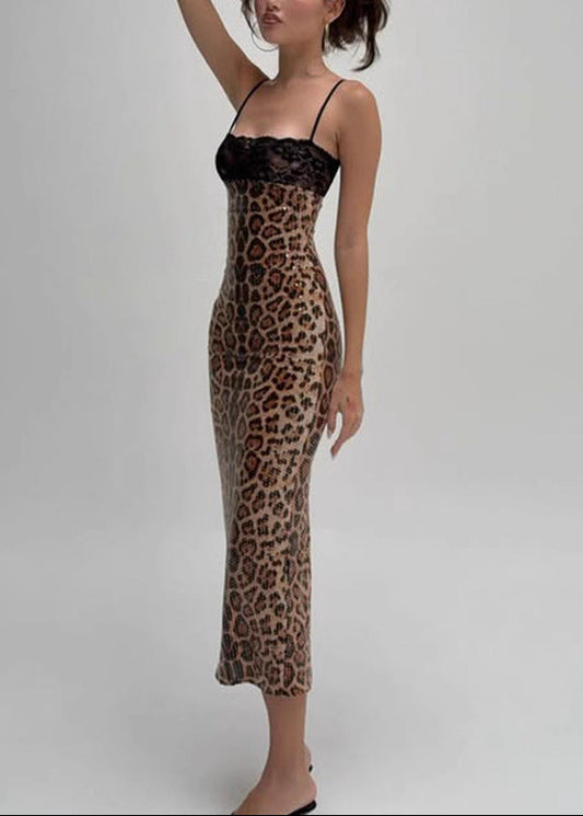 Edmund Spaghetti Sequin Leopard Maxi Dress