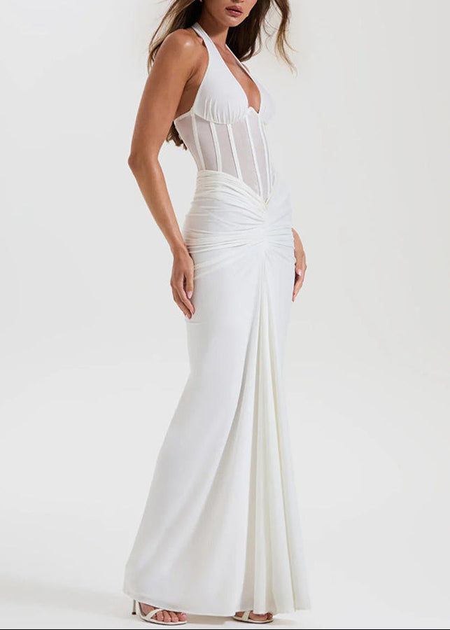 Fakhriyya Halter Neck Corset Maxi Dress In White