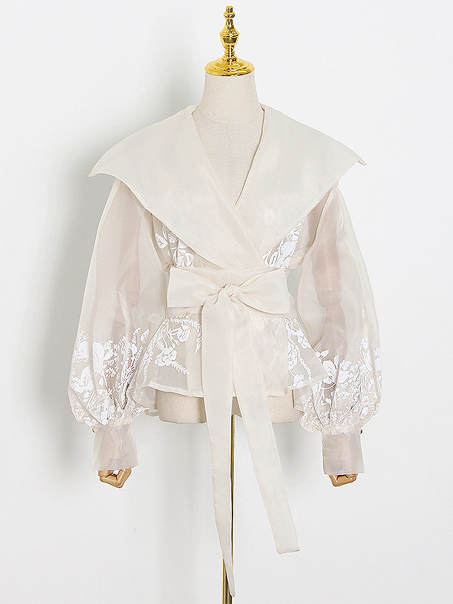 Aminah Lace Up Floral Lapel Shirt