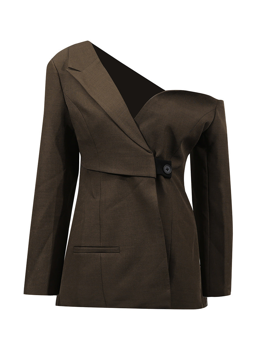 Camellia Asymmetric One Shouder Blazer