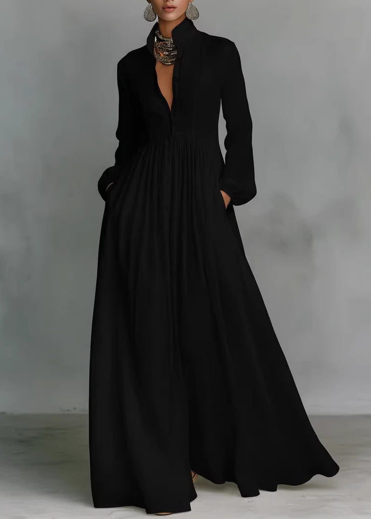 Flaithri Plunge Ruch Maxi Dress In Black