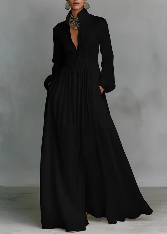 Flaithri Plunge Ruch Maxi Dress In Black