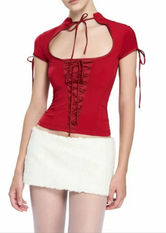 Berger Lace Up Qipao Top