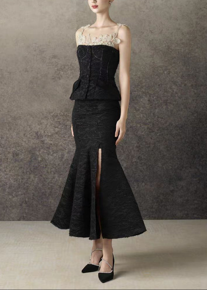 Ahti Embroidered Floral Split Skirt Set