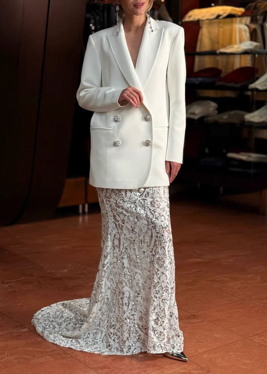 Ellington Backless Double Breasted Crystal Skirt Set