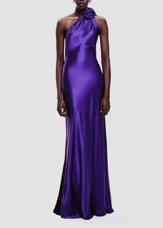 Elisha Flower Scarf Satin Maxi Dress
