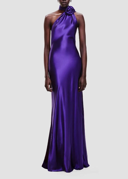 Elisha Flower Scarf Satin Maxi Dress