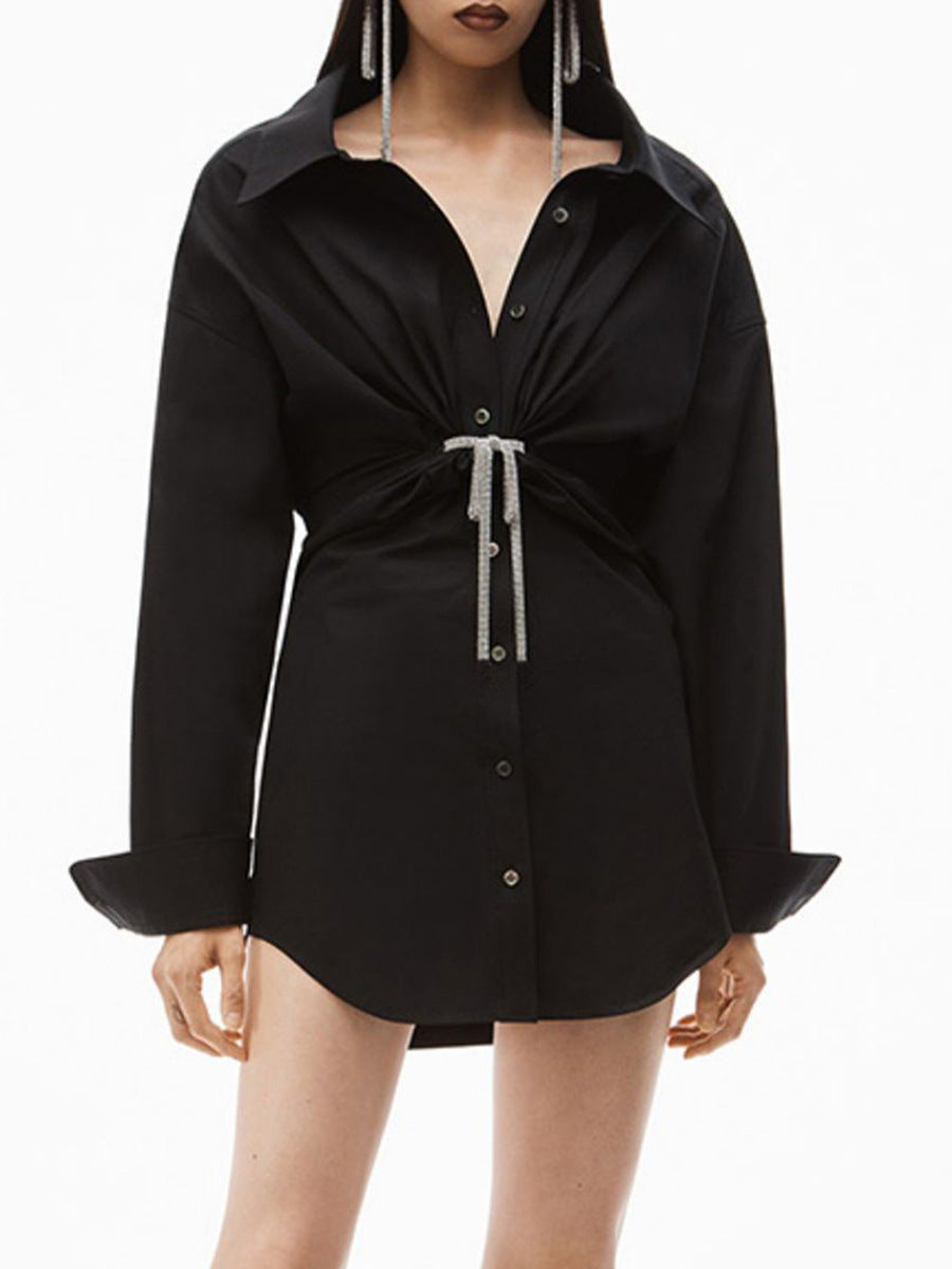 Josue Lapel Bow Mini Dress In Black