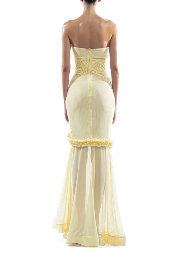Blanche Cutout Mesh Corset Maxi Dress