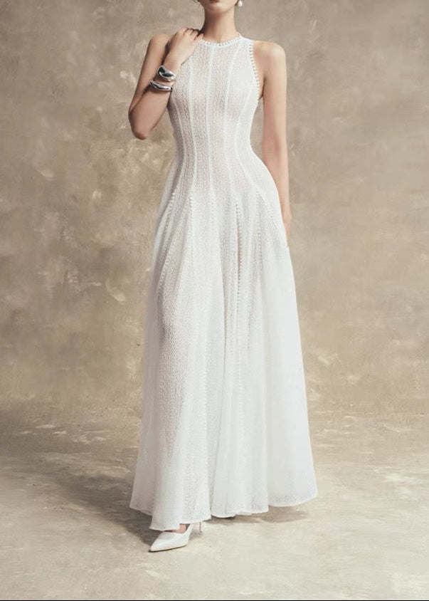 Annunciata Sleeveless Cutout Ruffle Maxi Dress In White