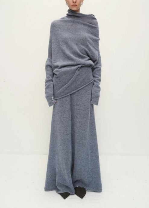 Fadwa Long Sleeve Wool Skirt Set In Blue