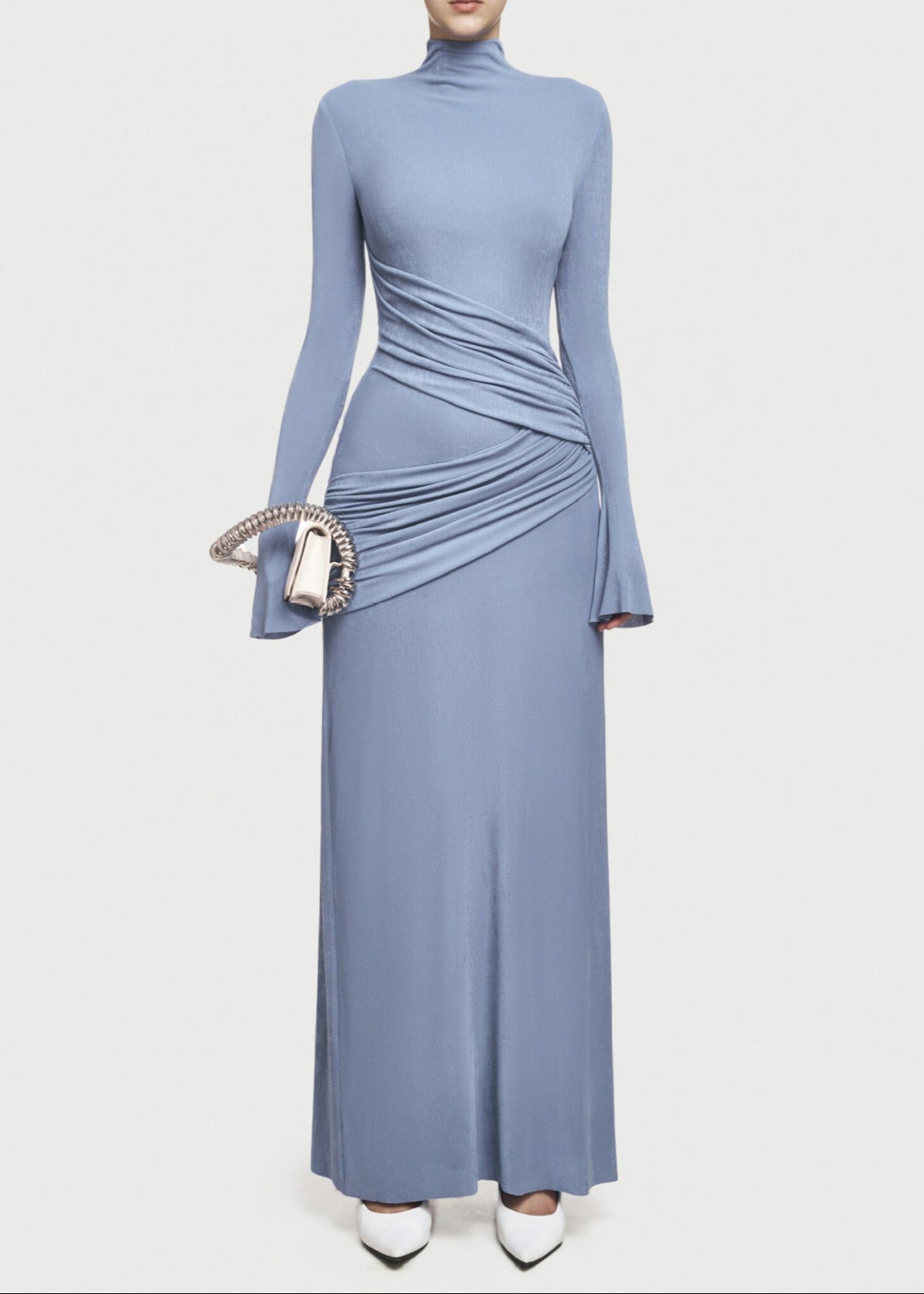 Anusha Ruch Bodycon Long Sleeve Maxi Dress In Blue