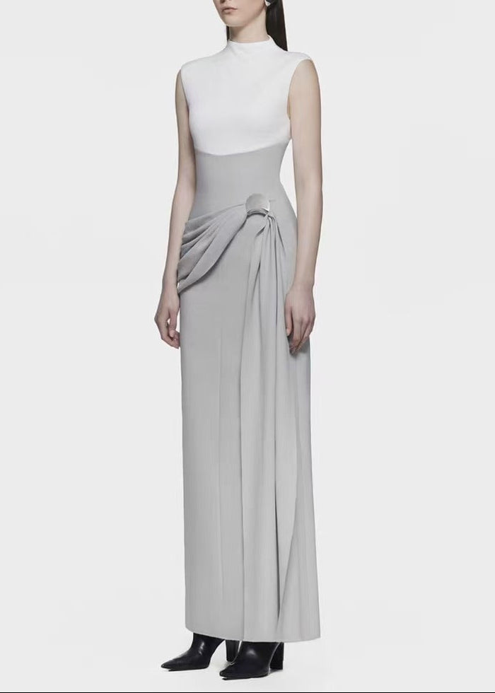 Elisey Sleeveless Colorblock Ruch Maxi Dress