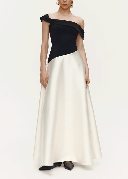 Dzvezdan Off Shoulder Colorblock Satin Maxi Dress