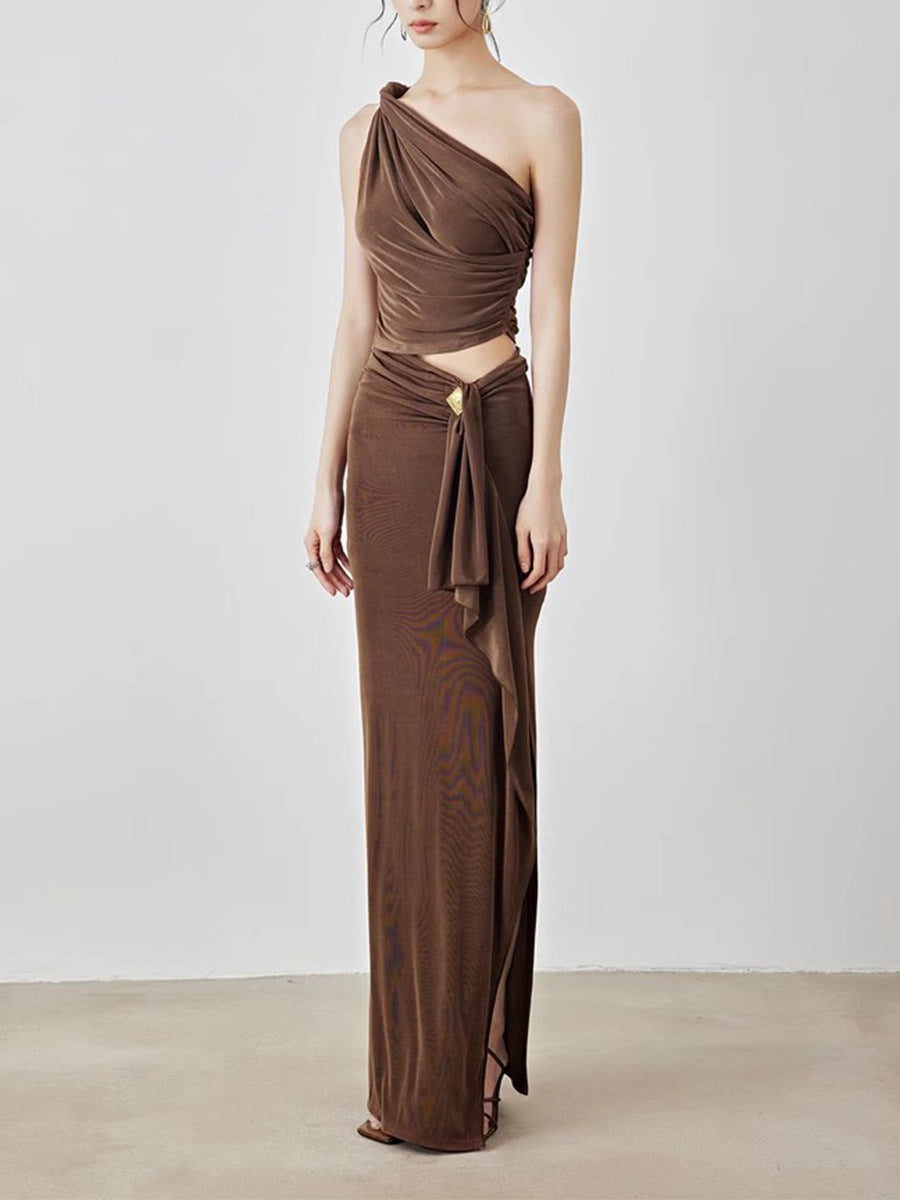 Brandt Ruch One Shouder Split Skirt Set