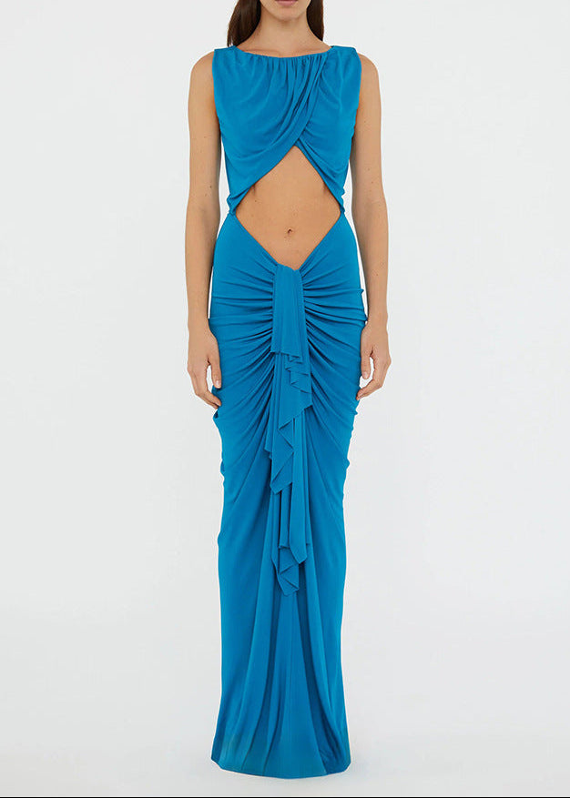 Candi Ruch Cutout Lace Up Maxi Dress