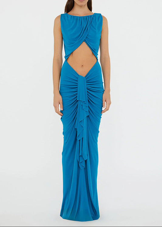 Candi Ruch Cutout Lace Up Maxi Dress