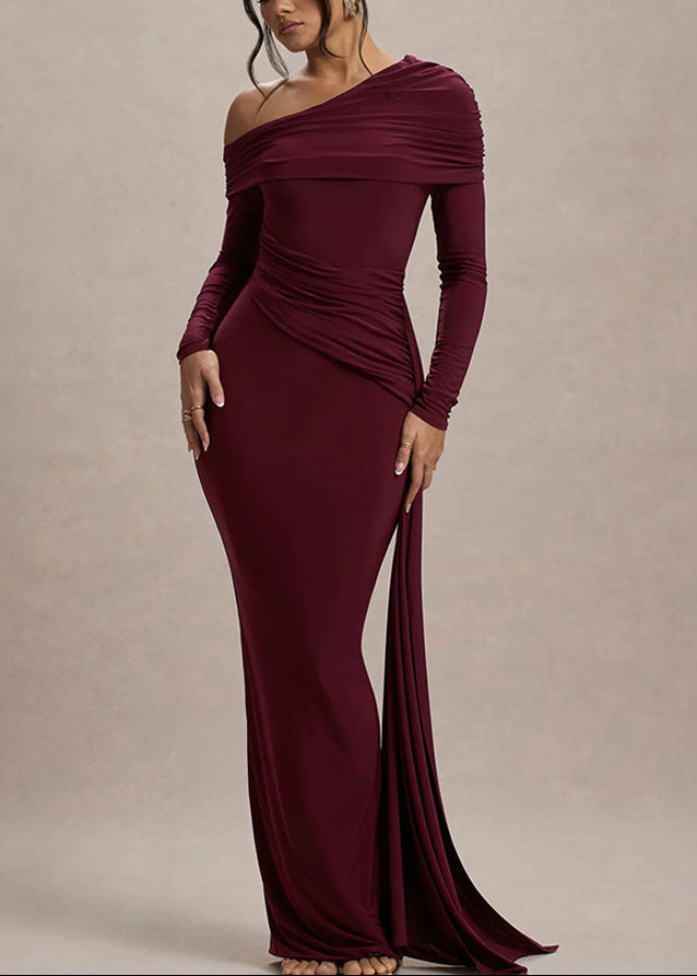 Dmitrijs One Shoulder Bodycon Ruch Maxi Dress