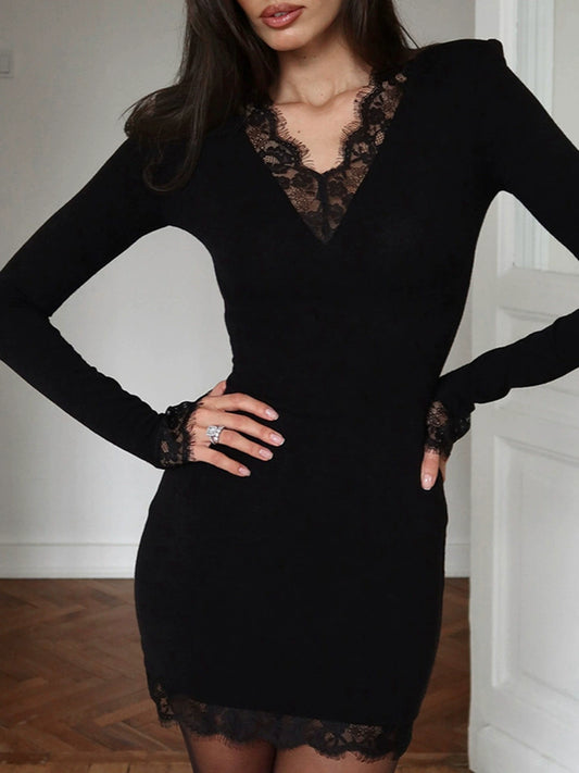 Fancy Long Sleeve Lace Mini Dress