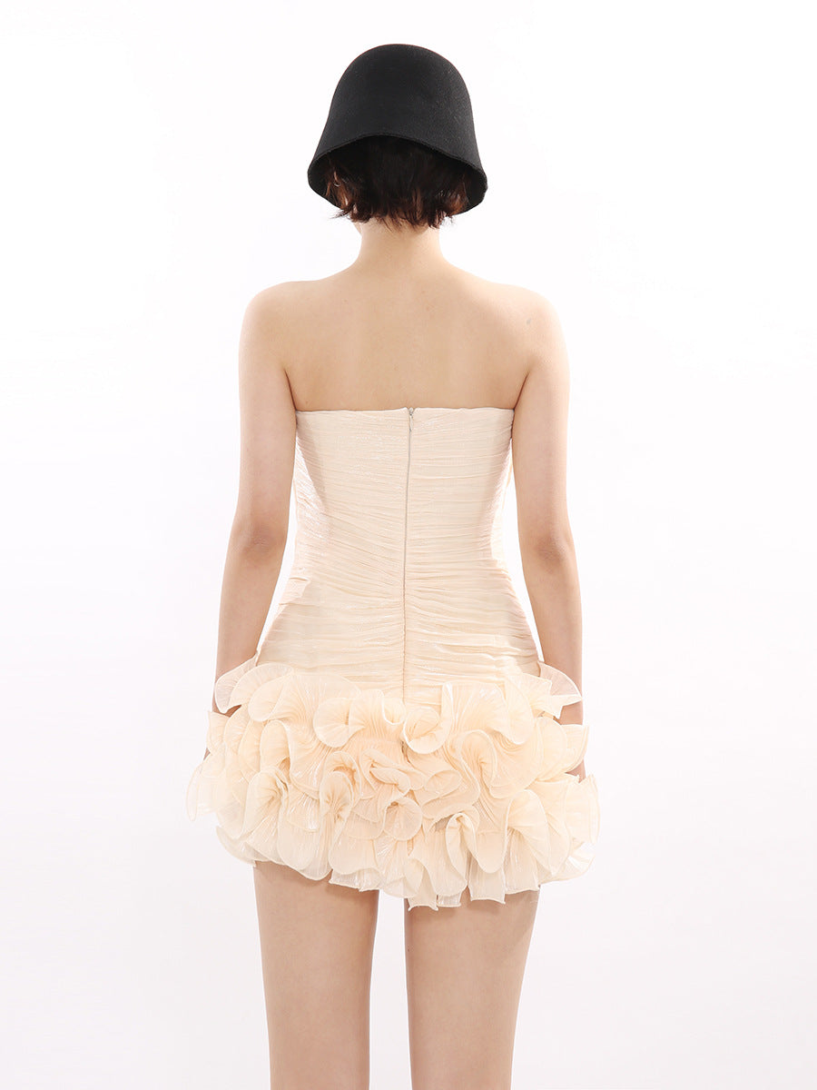 Cesare Strapless Ruch Puffy Mini Dress