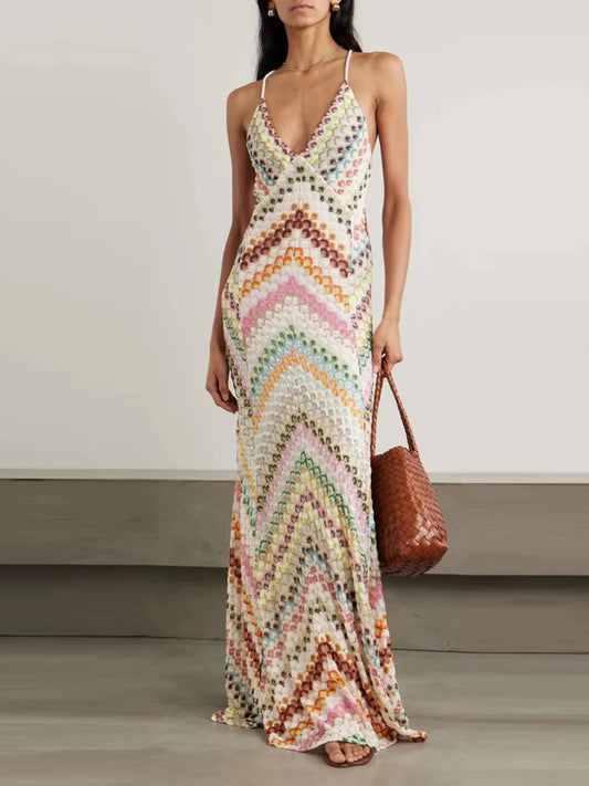 Dariy Spaghetti Backless Maxi Dress In Apricot