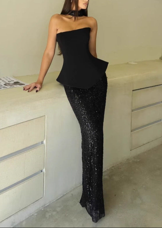 Diodore Sequin Scarf Skirt Set