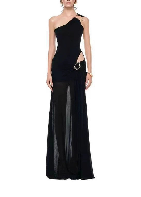 Deborah One Shoulder Cutout Asymmetric Maxi Dress