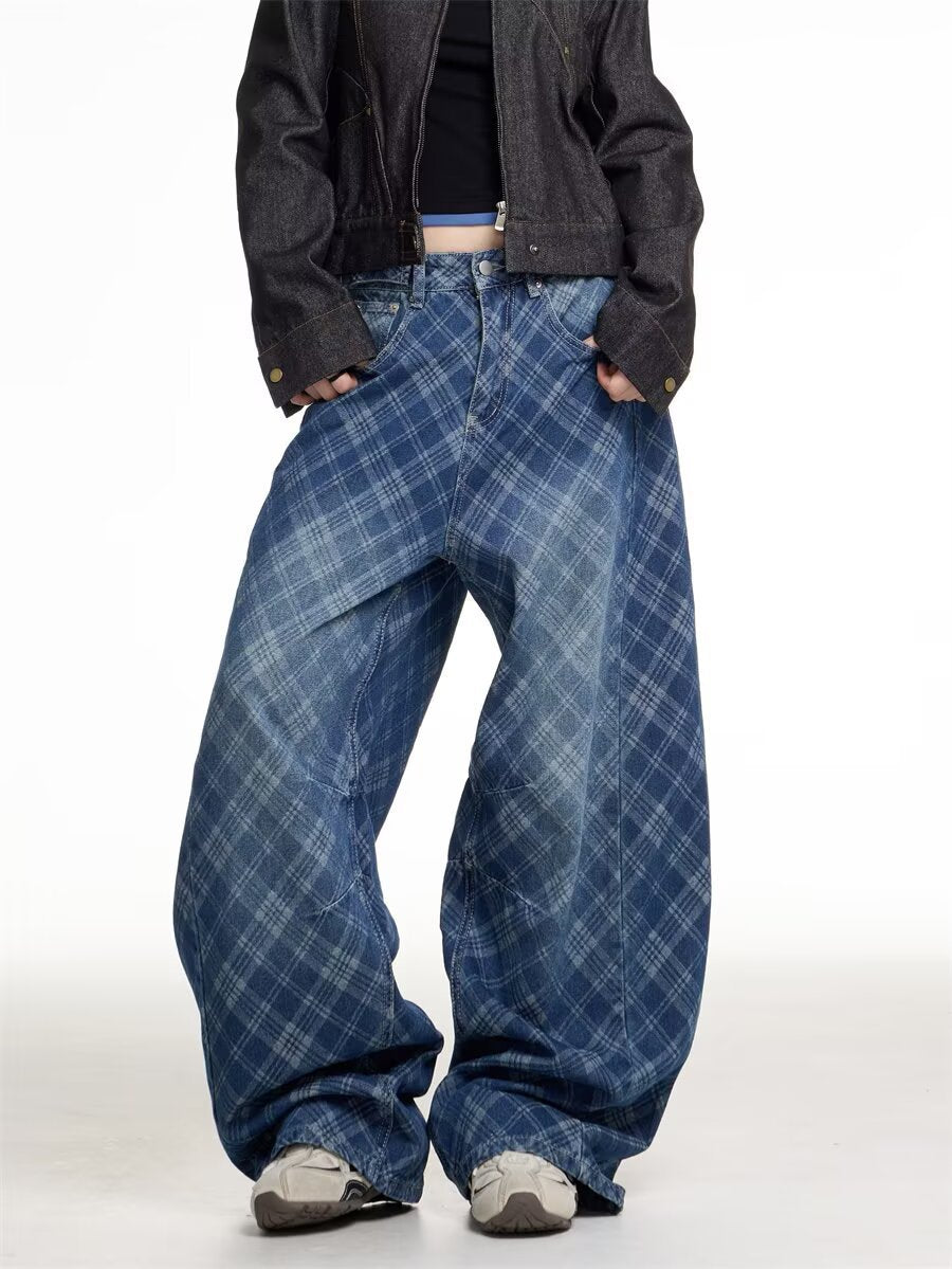 Emiliya Grid Barrel Jeans