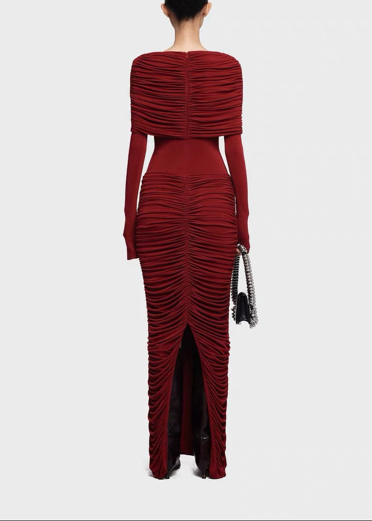 Axela Ruch Drawstring Maxi Dress In Red