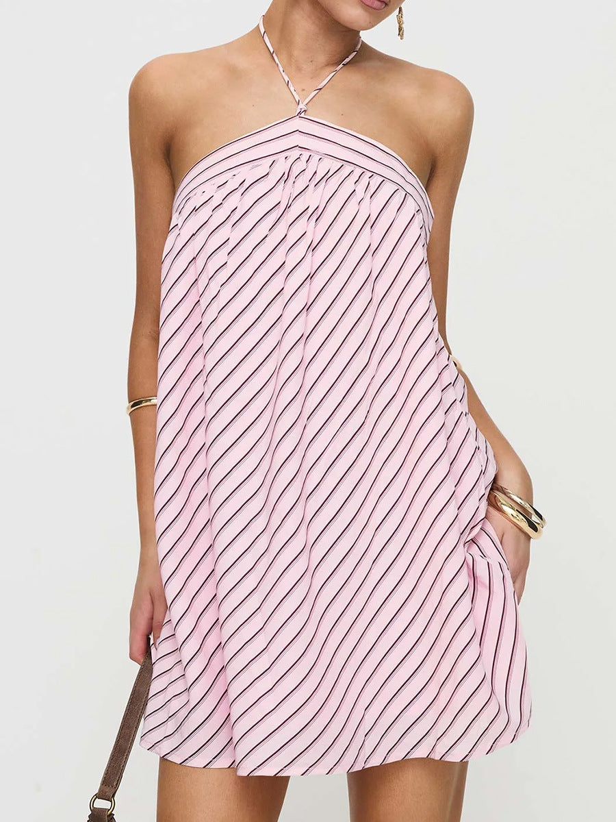 Annabel Halter Neck Stripe Mini Dress