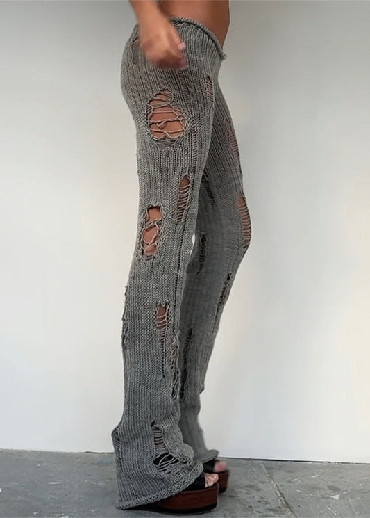 Egbert Ripped Knit Pants In Grey