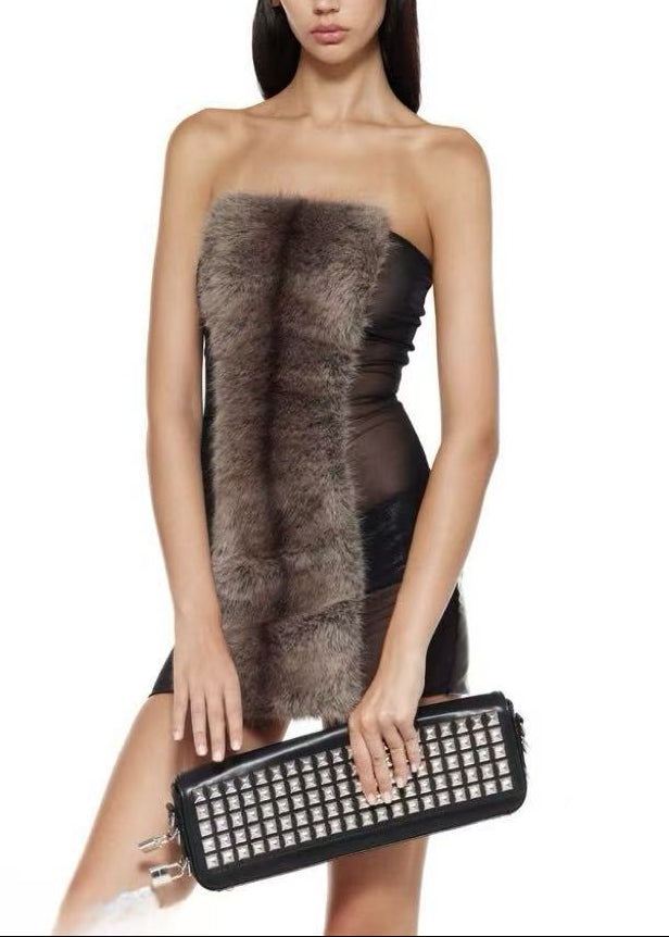 Deisy Strapless Faux Fur Mini Dress In Black