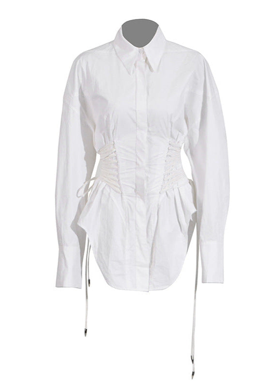 Adamma Ruch Drawstring Shirt In White