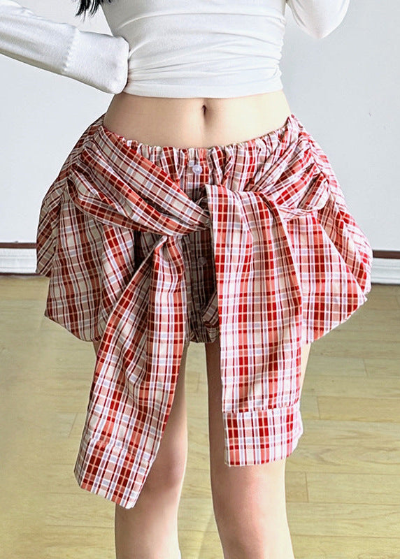Farahild Grid Tie Up Bubble Mini Skorts