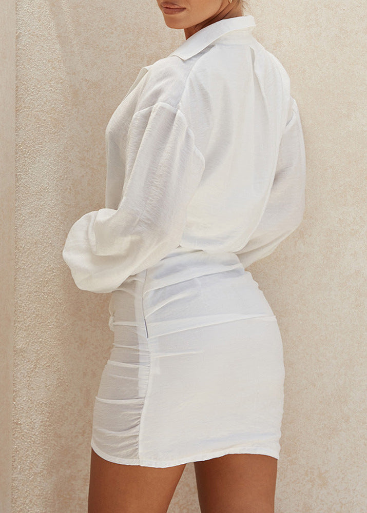 Adiel Plunge Ruch Cross Mini Shirt Dress